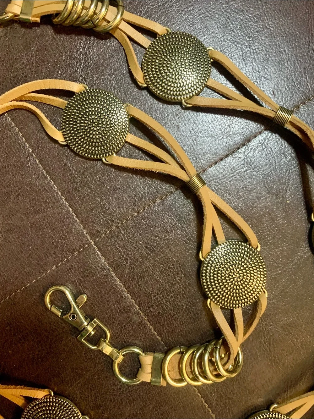 Vince Camuto Braided Casting Laced Chain Belt Brown Gold Size L